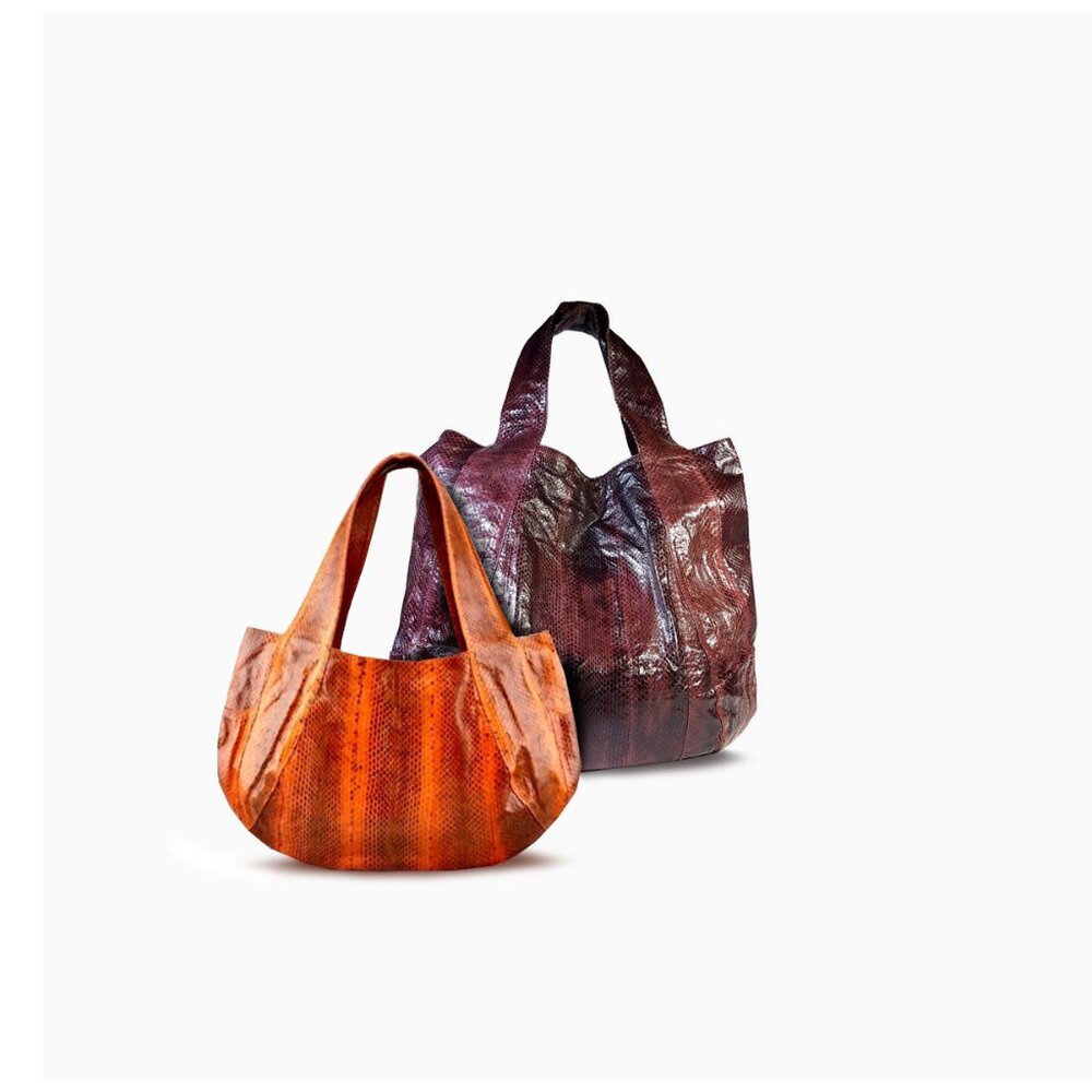 2 BEIRN Watersnake Handbags Hobo Tote Bags Wine & Orange